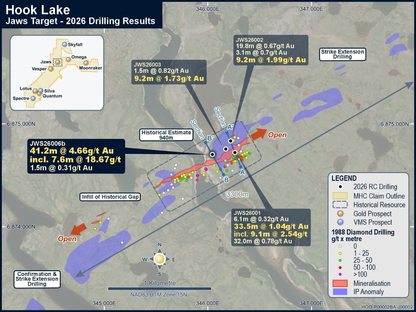Manhattan Gold Hits 41.15m at 4.66g/t Gold in First Jaws Drill Results